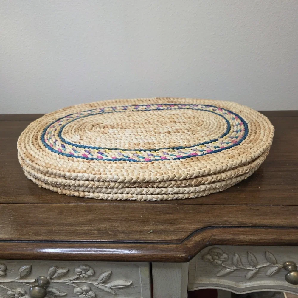Set 4 VTG Braided Oval Placemats 11.5x17.5 Farmhouse Country Cottage Woven Boho